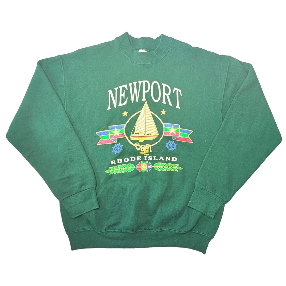 Vintage Newport Rhode Island Sailboat Sweatshirt Large USA Green Cottagecore